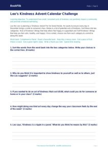 Free Kindness Advent Activity Sheet for Class 4 Students | BookFlik