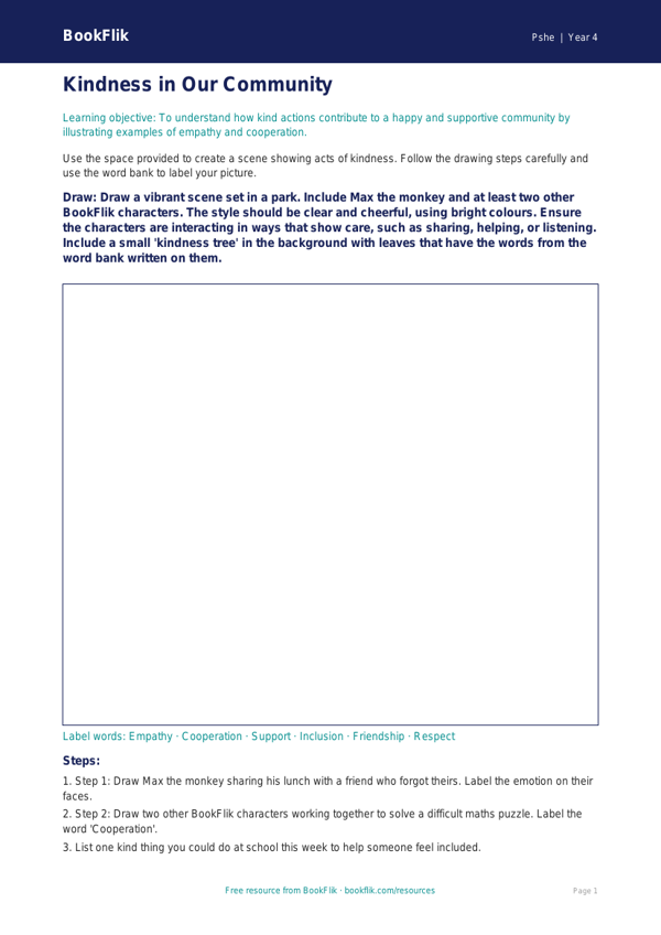 Free Kindness Drawing Sheet | Class 4 | Life Skills | BookFlik worksheet preview — Pshe Kindness