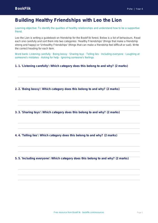 Free Relationships Activity Sheet for Class 4 | Life Skills | BookFlik worksheet preview — Pshe Relationships