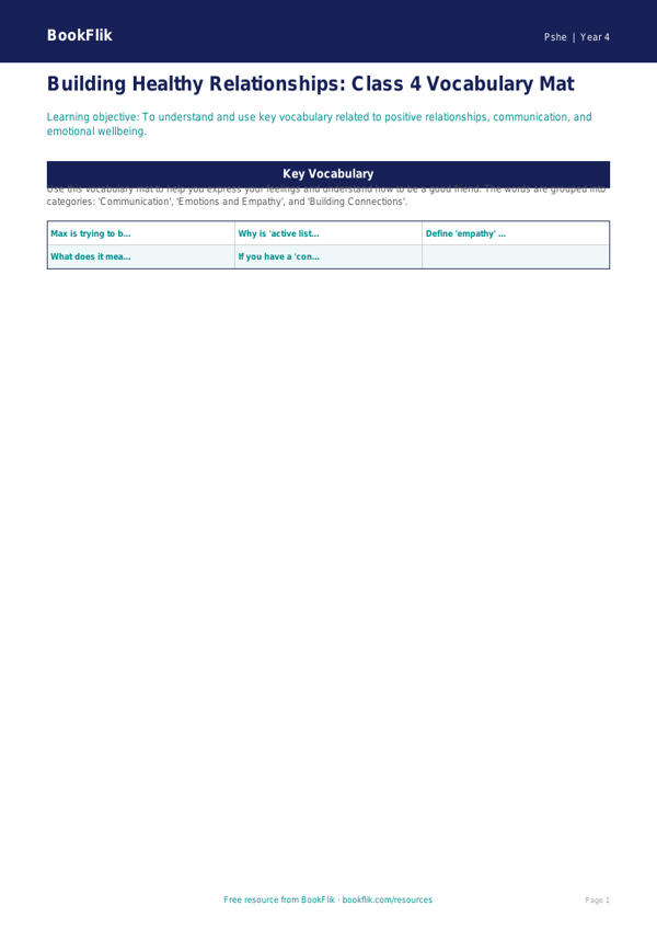 Free Relationships Word Mat | Class 4 | Life Skills | BookFlik worksheet preview — Pshe Relationships