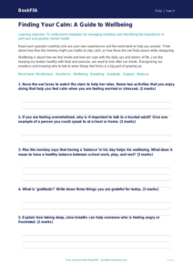 Free Wellbeing Worksheet | Class 4 | Life Skills | BookFlik