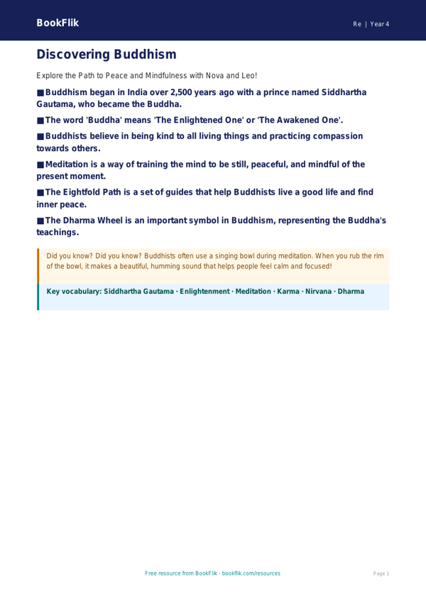 Free Buddhism Poster | Class 4 | EVS / Moral Education | BookFlik worksheet preview — Re Buddhism