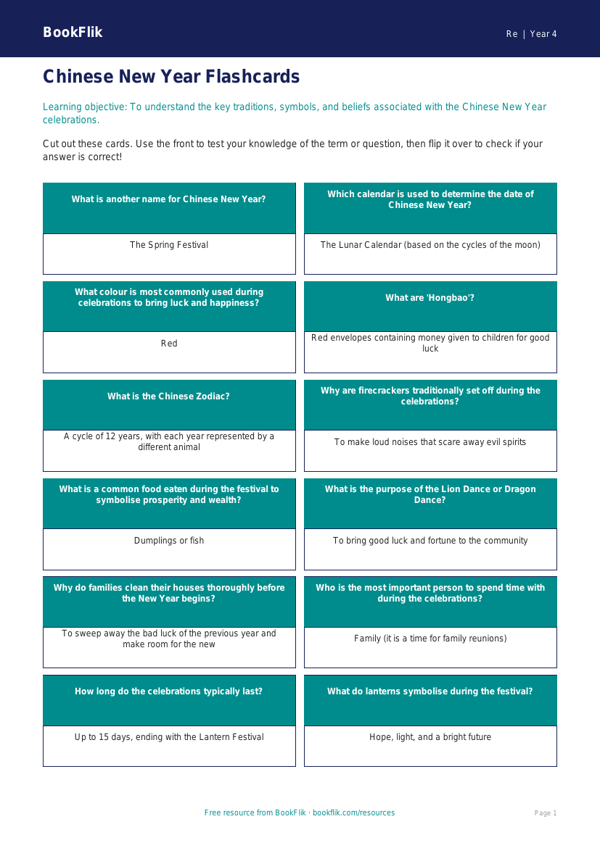 Chinese New Year Lesson for Class 4 | EVS & Moral Education | BookFlik worksheet preview — Re Chinese New Year