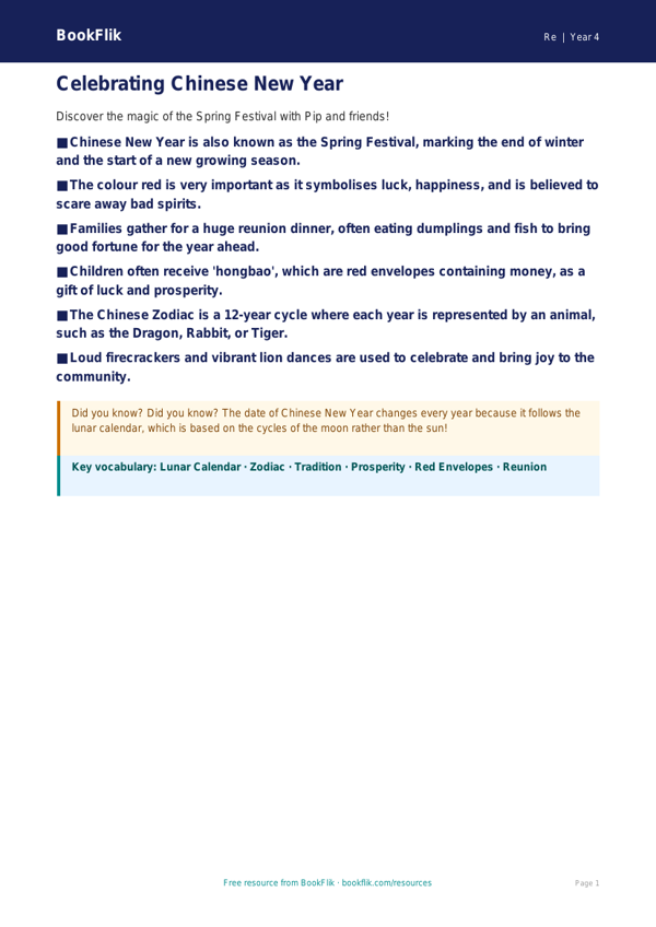 Free Chinese New Year Poster | Class 4 | EVS / Moral Education | BookFlik worksheet preview — Re Chinese New Year
