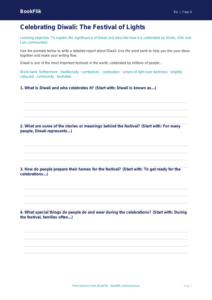 Free Diwali Writing Frame | Class 4 | EVS / Moral Education | BookFlik