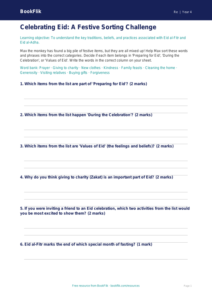 Free Eid Activity Sheet | Class 4 | EVS / Moral Education | BookFlik