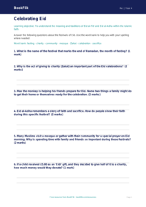 Free Eid Worksheet | Class 4 | EVS / Moral Education | BookFlik