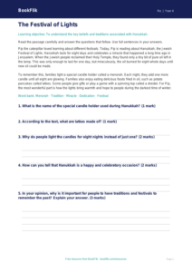 Hanukkah Comprehension Worksheet for Class 4 | CBSE EVS | BookFlik