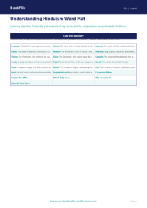 Free Hinduism Word Mat | Class 4 | EVS / Moral Education | BookFlik