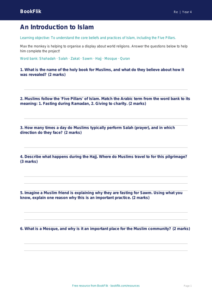 Class 4 Religious Studies Worksheet: Understanding Islam | BookFlik