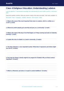 Free Judaism Assessment | Class 4 | EVS / Moral Education | BookFlik