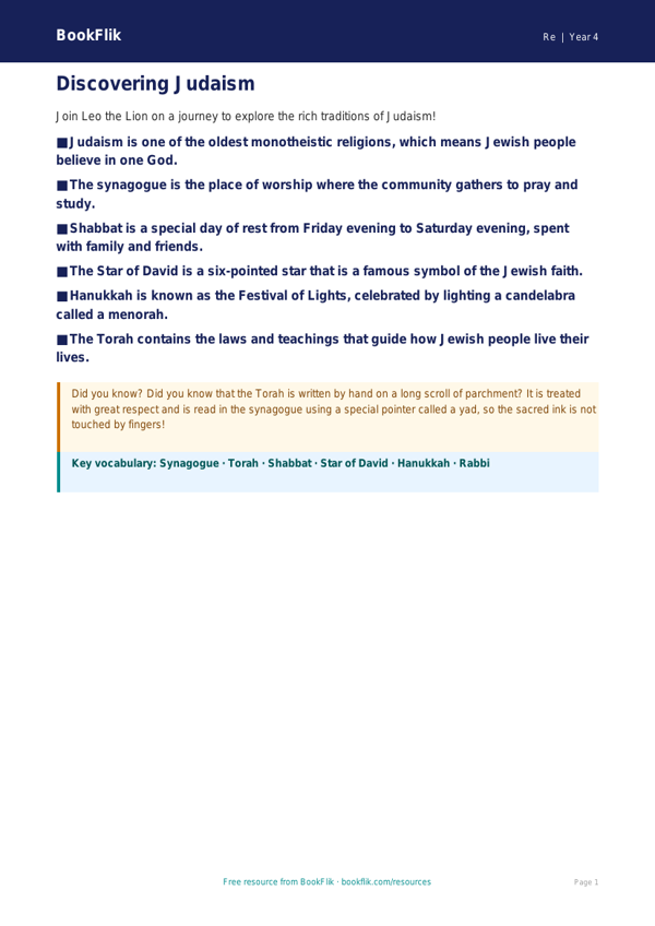 Free Judaism Poster | Class 4 | EVS / Moral Education | BookFlik worksheet preview — Re Judaism