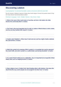 Free Judaism Worksheet | Class 4 | EVS / Moral Education | BookFlik