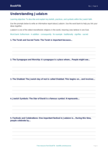 Free Judaism Writing Frame | Class 4 | EVS / Moral Education | BookFlik