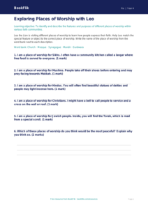 Free Places Of Worship Activity Sheet | Class 4 | EVS / Moral Education | BookFlik