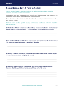 Remembrance Day Writing Frame | Class 4 EVS & Moral Education | BookFlik