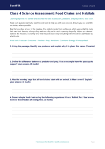 Free Food Chains Assessment | Class 4 | Science | BookFlik