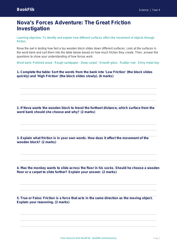 Science forces activity sheet class 4 core worksheet preview — Science Forces