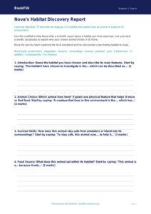 Science habitats writing frame class 4 core