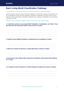 Science living things activity sheet class 4 core