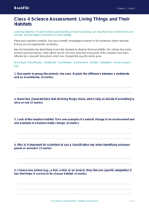 Free Living Things Assessment | Class 4 | Science | BookFlik