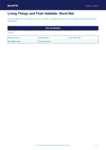 Free Living Things Word Mat | Class 4 Science Worksheet | BookFlik