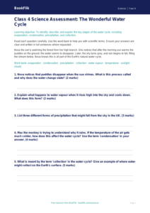 Free Water Cycle Assessment | Class 4 | Science | BookFlik