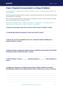 Free Clothes Assessment | Class 4 | Spanish | BookFlik