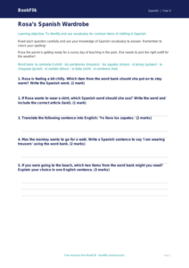 Free Spanish Clothes Worksheet | Class 4 | BookFlik