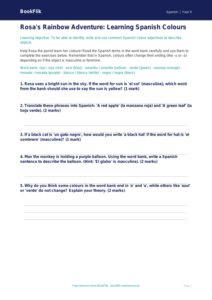 Free Colours Worksheet | Class 4 | Spanish | BookFlik