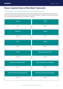 Free Days of the Week Flashcards | Class 4 Spanish | BookFlik