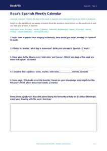 Free Days of the Week Worksheet | Class 4 Spanish | BookFlik