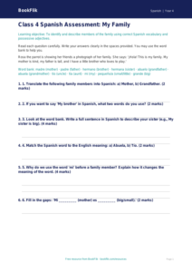 Free Family Assessment | Class 4 | Spanish | BookFlik
