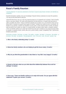 Free Spanish Family Vocabulary Comprehension | Class 4 | BookFlik