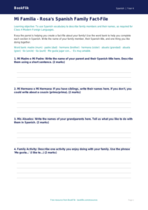 Free Family Template | Class 4 | Spanish | BookFlik