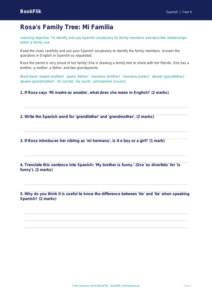 Free Spanish Family Vocabulary Worksheet | Class 4 | BookFlik