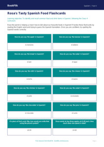 Free Spanish Food Flashcards | Class 4 | BookFlik