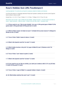 Free Spanish Hobbies Quiz | Class 4 | BookFlik
