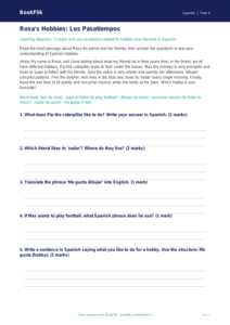 Free Hobbies Track Sheet | Class 4 | Spanish | BookFlik