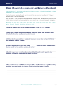 Spanish numbers assessment class 4 core