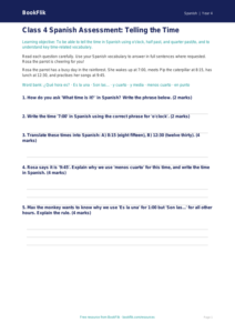 Spanish telling the time assessment class 4 core