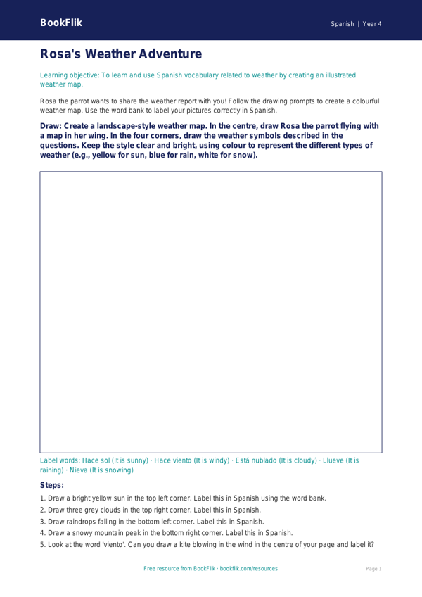 Free Spanish Weather Worksheet | Class 4 | CBSE | BookFlik worksheet preview — Spanish Weather