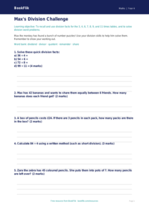 Free Mathematics Division Worksheet | Year 4 Core | BookFlik