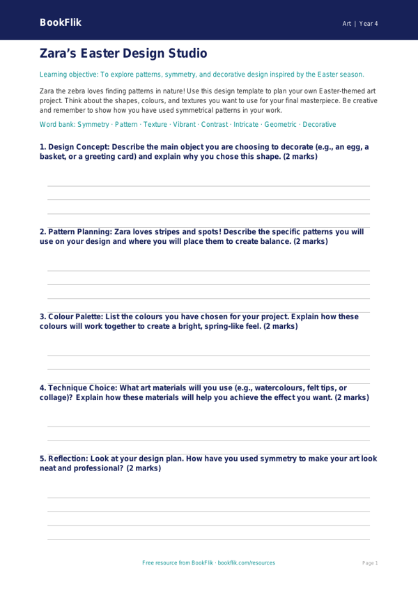 Free Easter Art Template | Year 4 Core | BookFlik worksheet preview — Art Easter Art