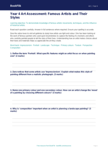 Free Famous Artists Assessment | Year 4 Core | BookFlik