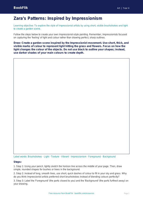 Free Famous Artists Drawing Sheet | Year 4 Core | BookFlik worksheet preview — Art Famous Artists