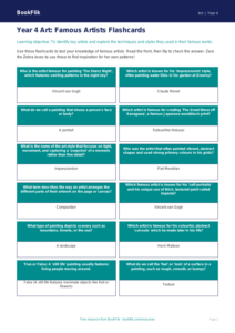 Free Famous Artists Flashcards | Year 4 Core | BookFlik