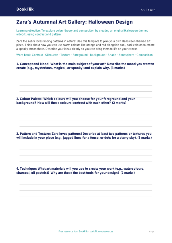 Free Halloween Art Template | Year 4 Core | BookFlik worksheet preview — Art Halloween Art