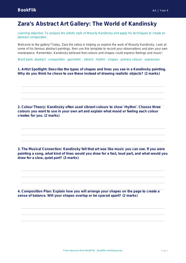 Free Kandinsky Template | Year 4 Core | BookFlik worksheet preview — Art Kandinsky