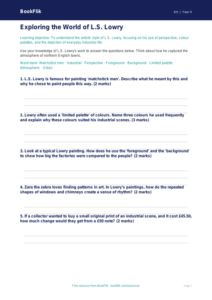 Free L.S. Lowry Art Worksheet | Year 4 Lesson Plan | BookFlik